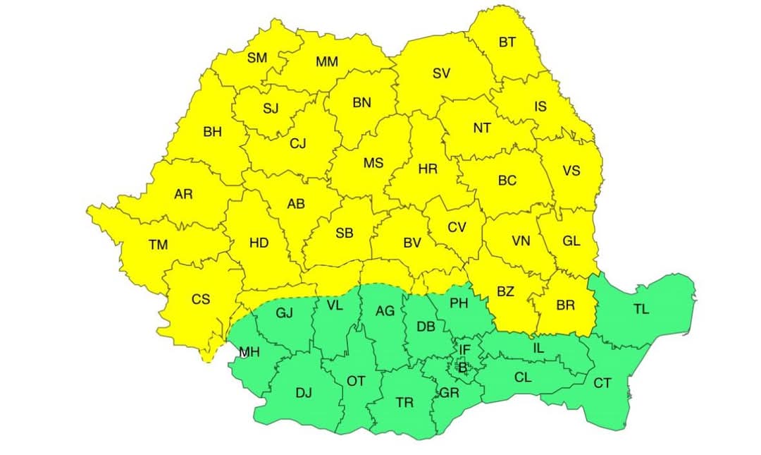 Atenționare meteorologică! Cod galben de ploi și vânt