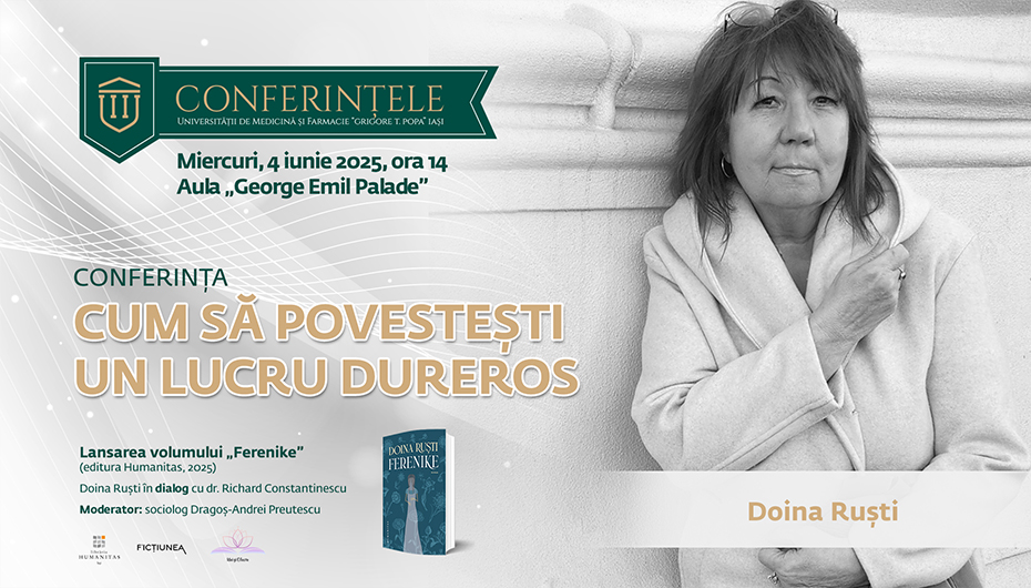 Scriitoarea Doina Ruști vine la UMF Iași: conferință și lansare de carte