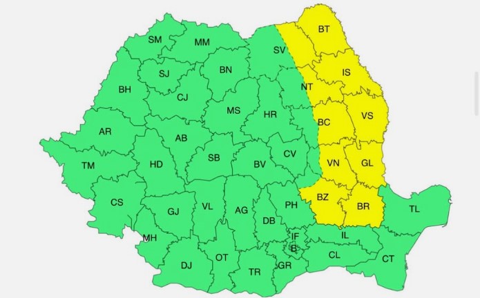 Avertizare meteo! Cod Galben de intensificări ale vântului în Moldova și în nord-estul Munteniei