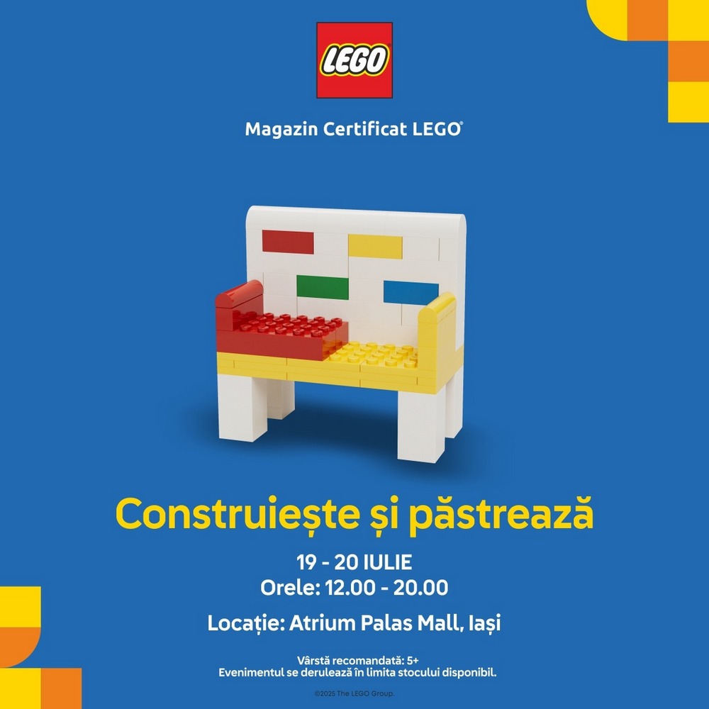 Sâmbătă, LEGO® se deschide în Palas: ateliere de creație „Construiește și păstrează”, 100 de lei cadou la achiziții, dar și alte surprize îi așteaptă pe clienți!