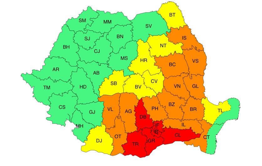 Cod portocaliu de caniculă și cod galben de instabilitate atmosferică în județul Iași