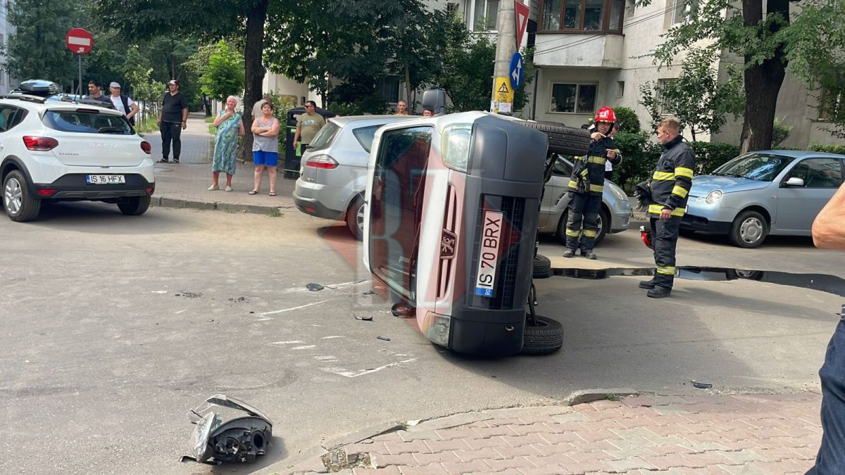 Accident violent în Iași! Mașină răsturnată în Nicolina. O persoană a fost rănită – UPDATE