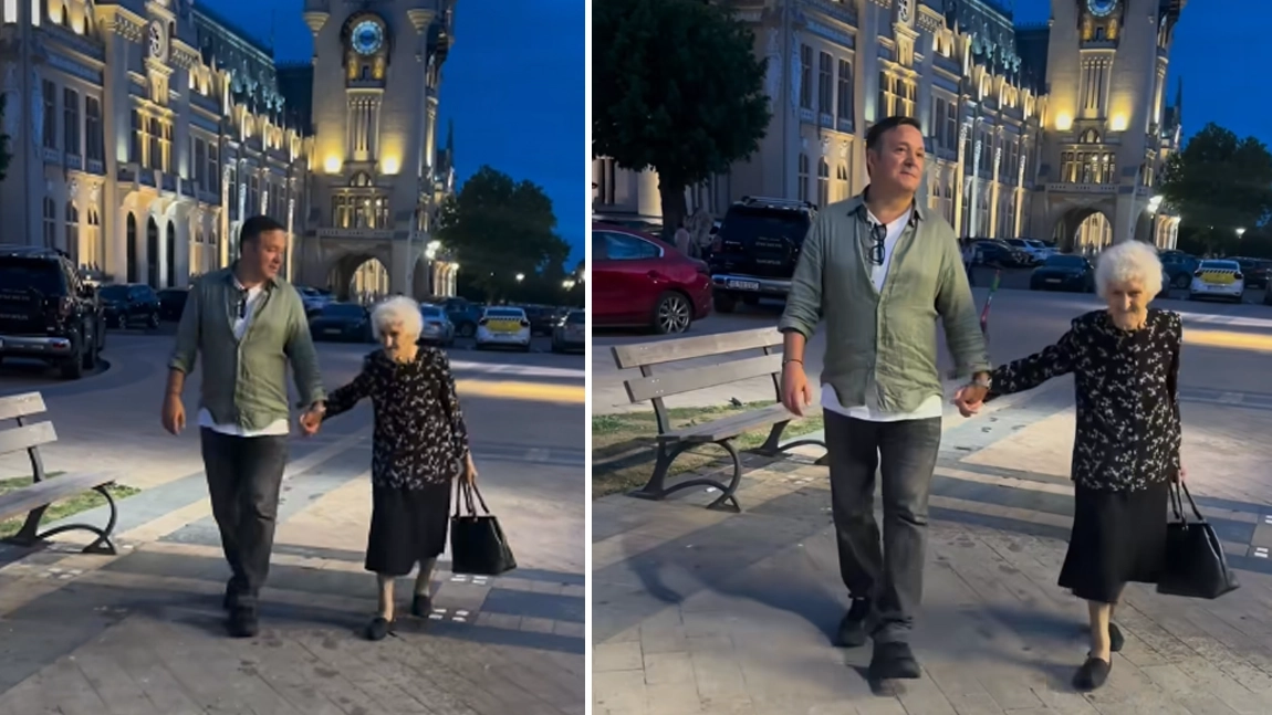 Imagini emoționante cu Daniel Buzdugan și mama lui la vârsta de 90 de ani! Au mers de mână la Palatul Culturii Iași