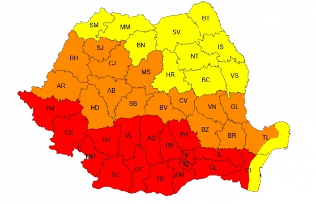 Alertă meteo! Cod roșu de caniculă în mai multe județe. Temperaturile urcă până la 43 de grade