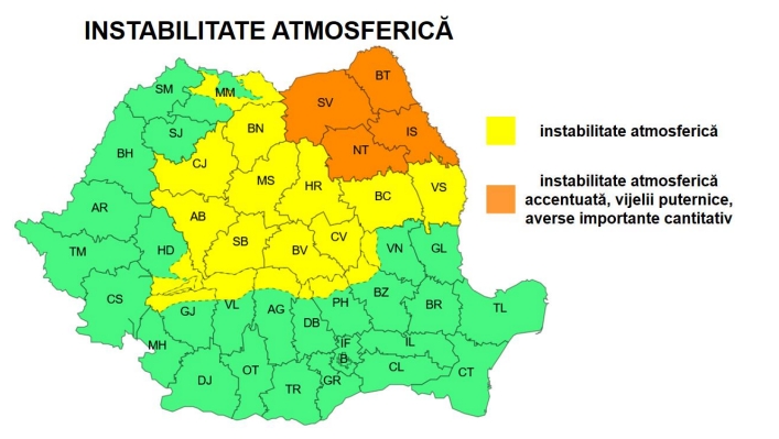 Cod portocaliu de furtuni puternice în Iași și județele din nord-est
