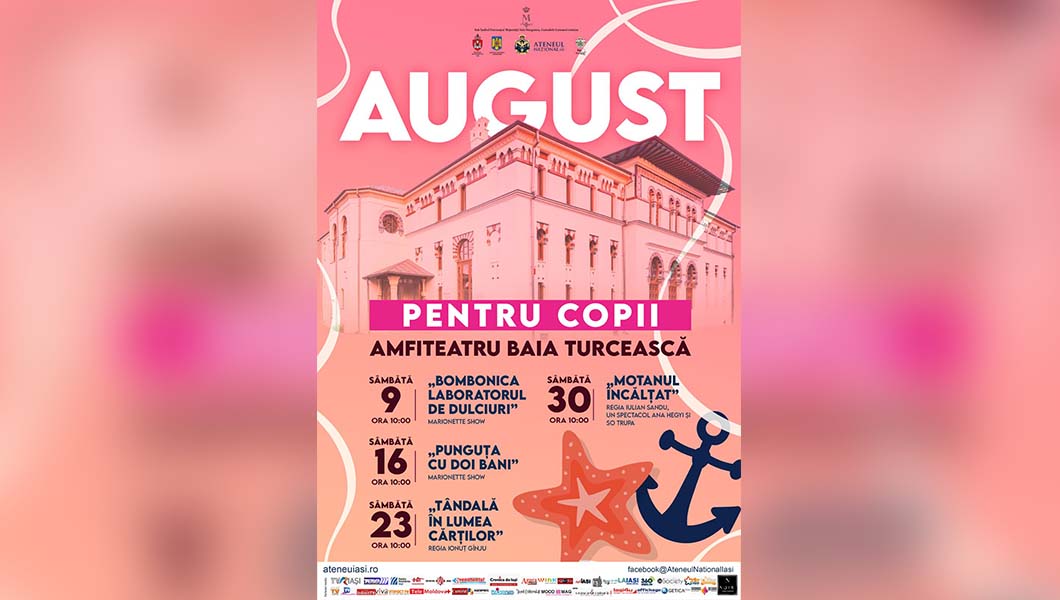 Teatru pentru copii în aer liber, în luna august, la Amfiteatrul Băii Turcești din Iași