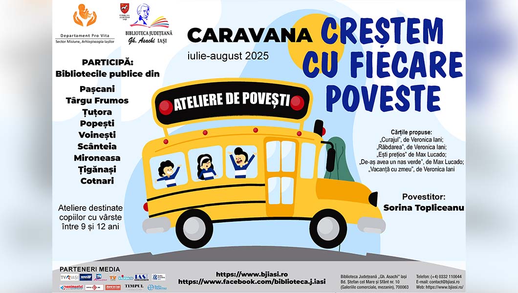 Caravana „Creștem cu fiecare poveste” poposește în alte 4 bibliotecile publice din județul Iași