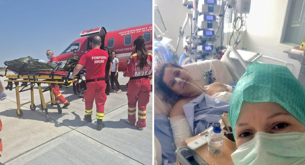 Imagini emoționante! Pacienta transferată în Belgia după arsuri grave face primii pași spre recuperare