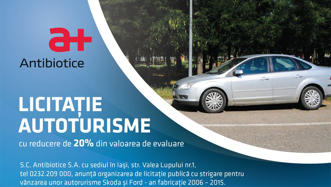 Antibiotice SA – Anunț licitație auto 2025 cu 20% reducere