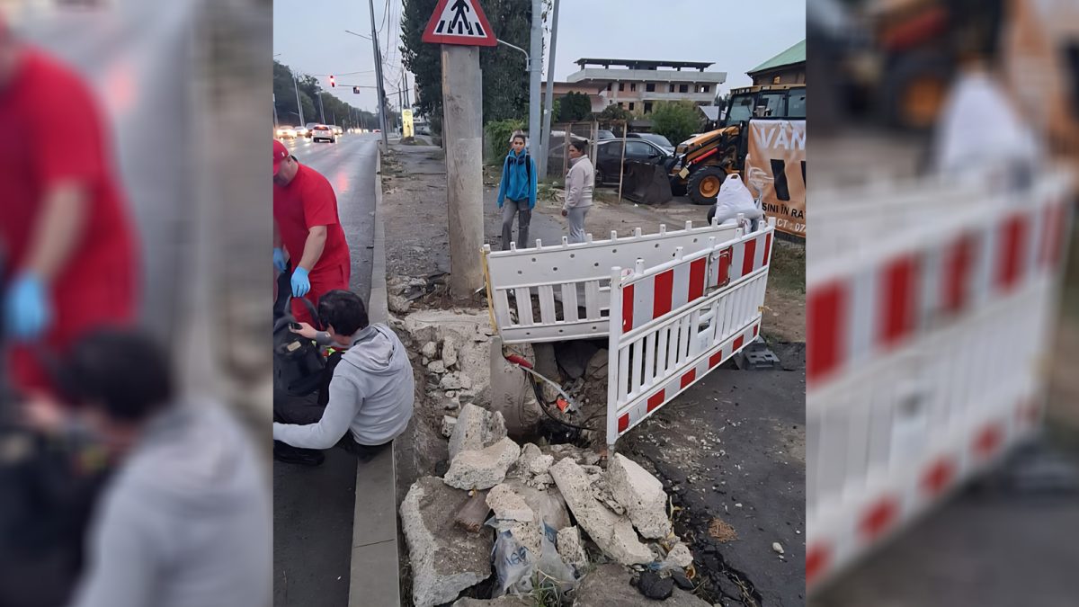 O femeie din Iași a căzut cu capul într-o groapă de peste un metru adâncime, de pe trotuar! Soțul ei a încercat disperat să o salveze