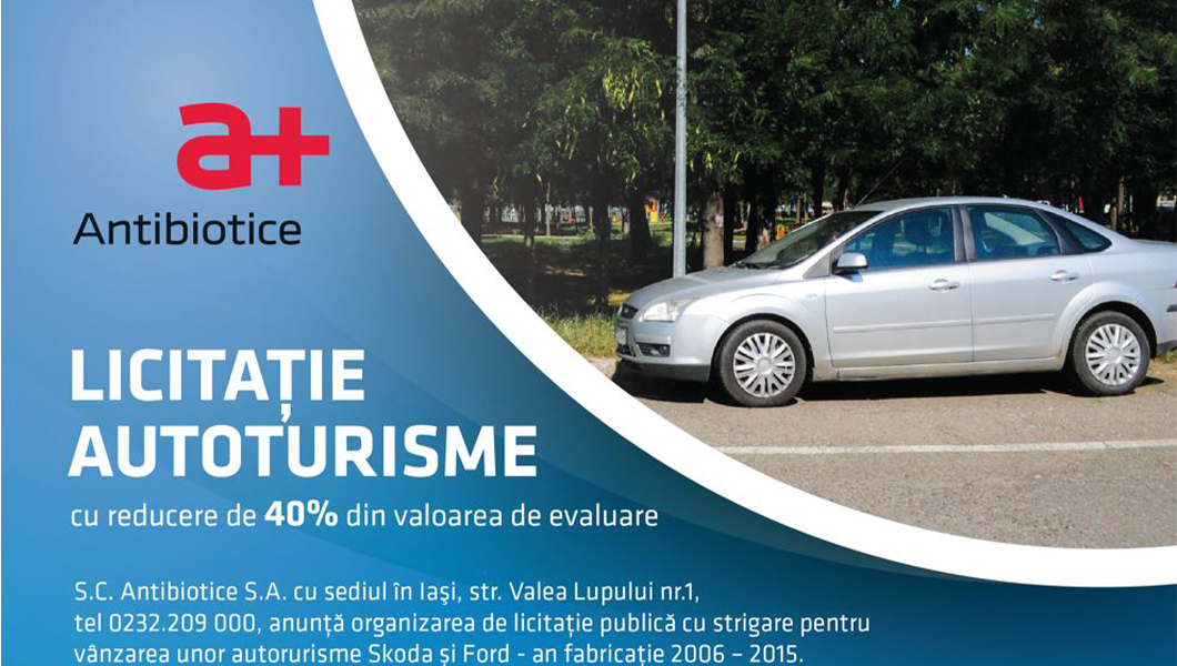 Antibiotice – Licitație autoturisme cu reducere de 40 % din valoarea de evaluare