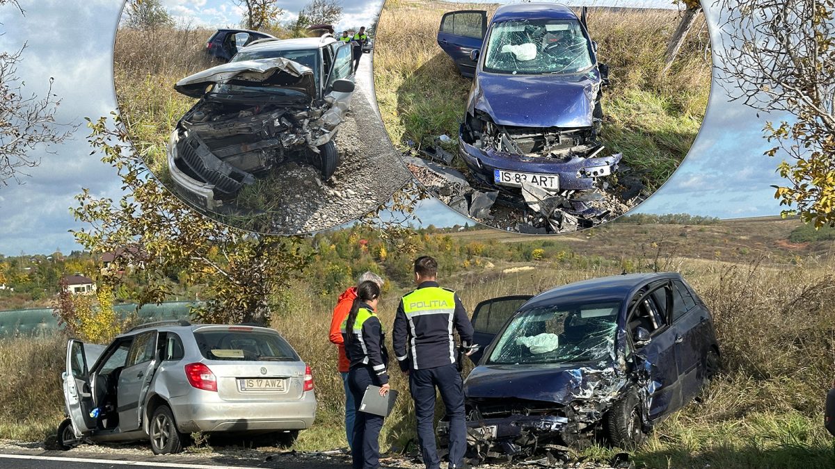 Filmul accidentului rutier de la Popricani: o mașină scăpată de sub control a pătruns pe contrasens. Mai multe victime, după impactul devastator