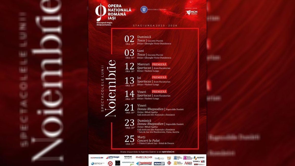 La Opera Națională Iași va avea loc premiera baletului „Spartacus”. Pe scenă vor urca și artiști de la Teatrul din Chișinău