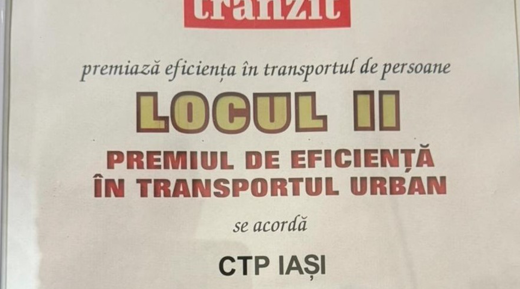 CTP Iași – Locul II la nivel național pentru Eficiență în Transportul Urban la Gala Tranzit 2025