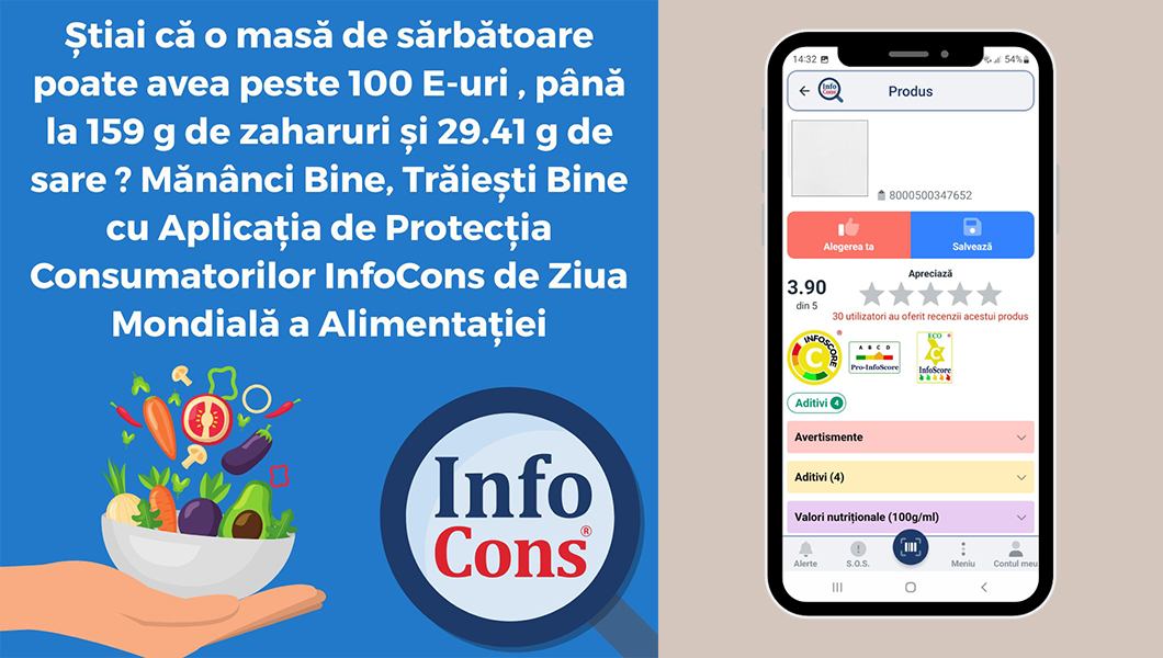 Ziua Mondială a Alimentației! InfoCons avertizează – o masă festivă poate conține peste 100 de E-uri, aproape 160 g de zahăr și 30 g de sare