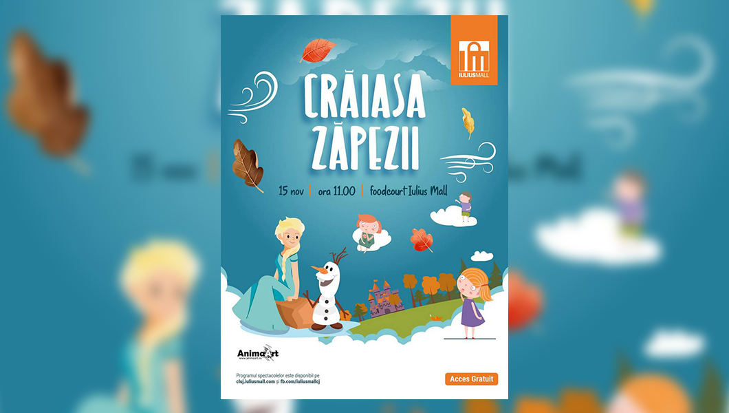 Păpușile hazlii aduc pe scena din Iulius Mall povestea: „Crăiasa zăpezii”. Participarea este gratuită