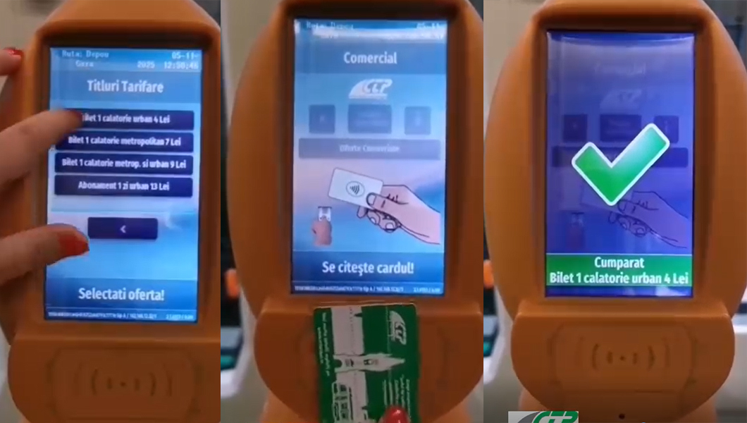 Cum se plătește călătoria la validatorul portocaliu, pas cu pas! CTP Iași: „Plata în sistemul eTicketing este simplă și rapidă!”