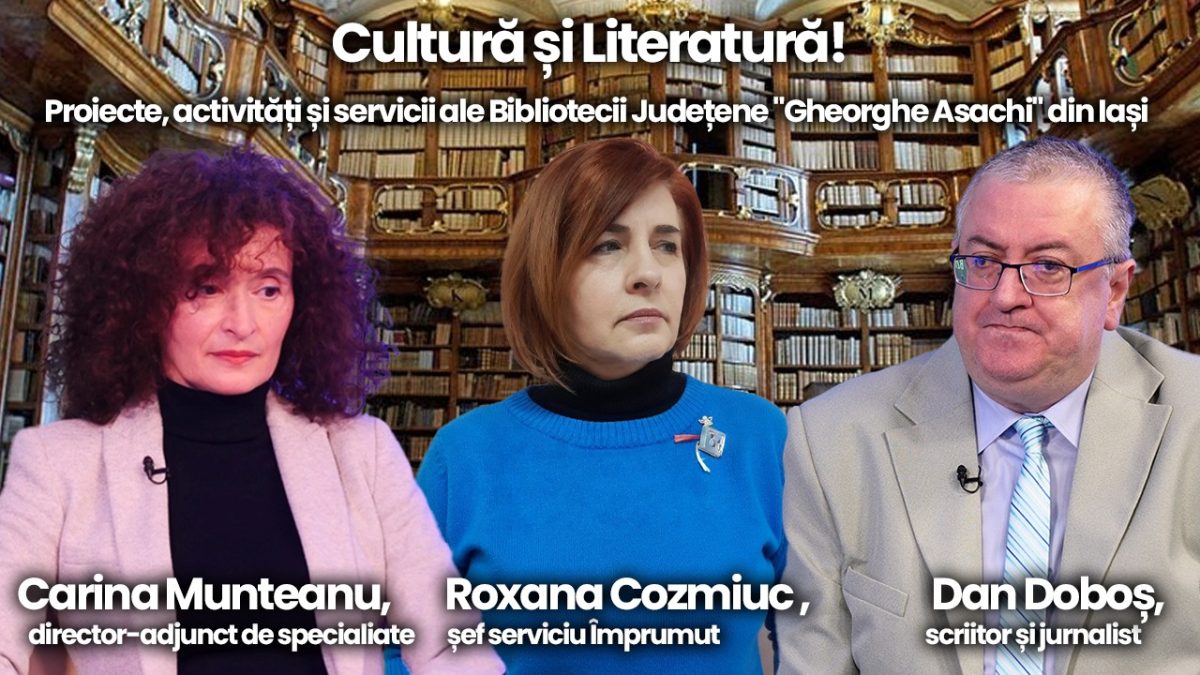 Studio-Cultural BZI LIVE alături de Carina Munteanu, director-adjunct de specialitate și Roxana Cozmiuc, șef serviciu Împrumut respectiv Dan Doboș, scriitor și jurnalist respectiv manager al Bibliotecii Județene „Gheorghe Asachi” din Iași