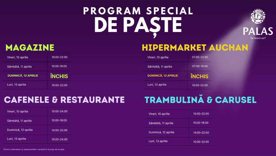 Program special de Paște în proiectele IULIUS: trambulina și caruselul din Palas, dar și Cinema City din Iulius Mall, deschise în fiecare zi