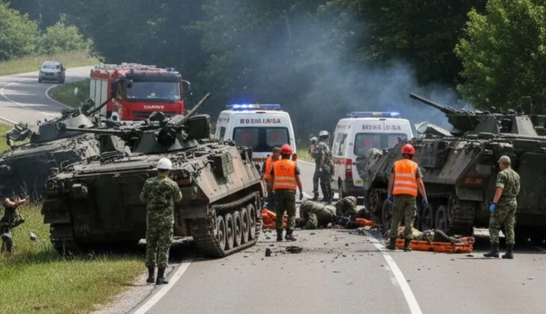 11 militari răniți în Sălaj după ce trei blindate Piranha 5 s-au ciocnit. A fost activat Planul Roșu de Intervenție