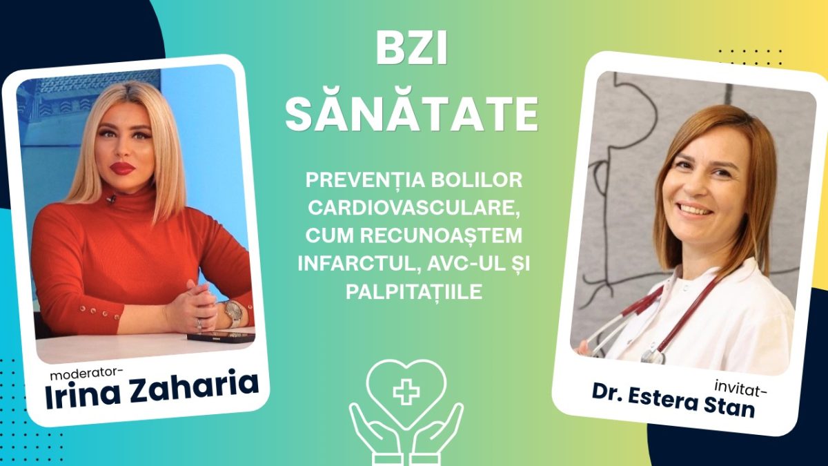 LIVE VIDEO – Prevenția bolilor cardiovasculare, cum recunoaștem infarctul, AVC-ul și palpitațiile, împreună cu invitata dr. Estera Stan, medic primar cardiolog