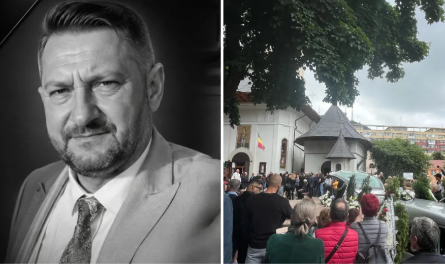 Sute de oameni l-au condus pe ultimul drum pe polițistul din Piatra-Neamț. Soția, copleșită de durere: „Drum lin către îngeri”