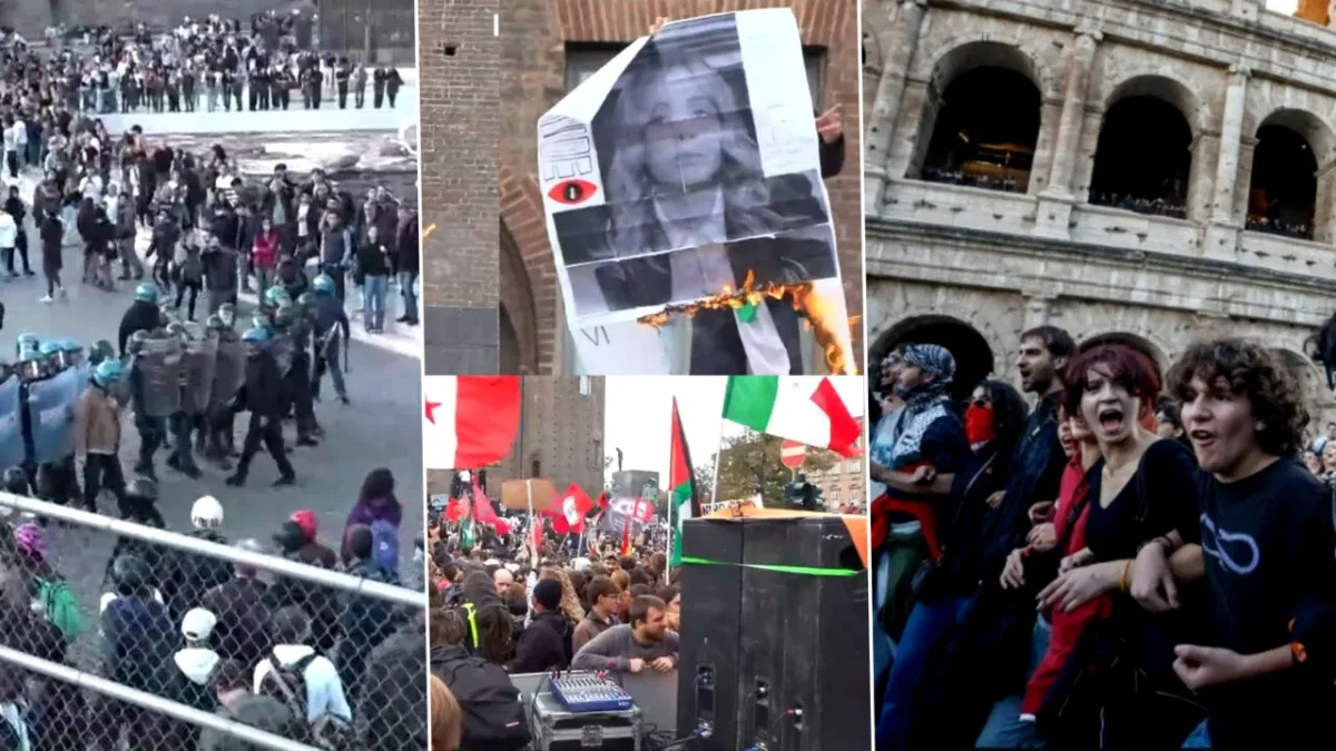 Proteste violente în Italia. Manifestanții au ocupat Colosseumul, iar o fotografie cu Giorgia Meloni a fost incendiată